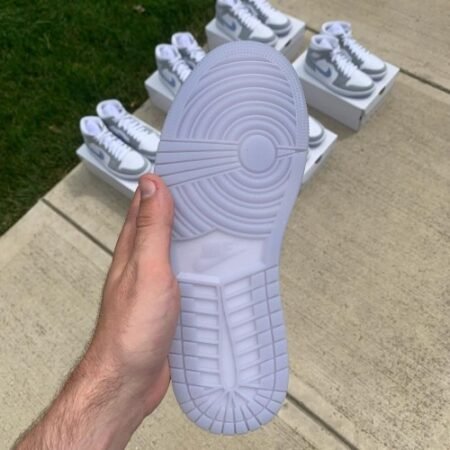 Jordan 1 Mid Wolf Grey Aluminum With (White & Light Blue )