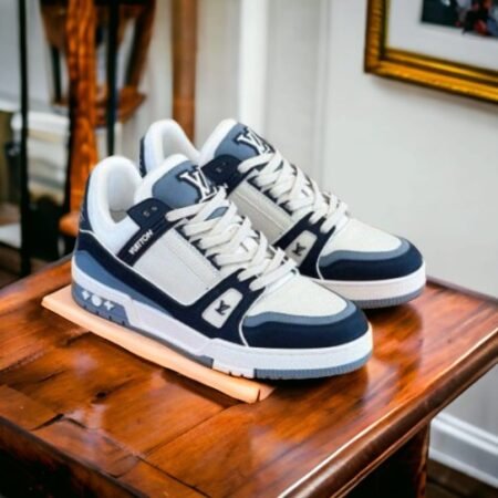 Louis Vuitton LV Street Style Trainer Sneakers Blue White With Bill For Mens
